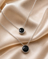 Elegant Silver-Tone Double Layer Black Circle Pendant Necklace