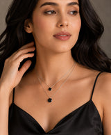 Elegant Silver-Tone Double Layer Black Circle Pendant Necklace