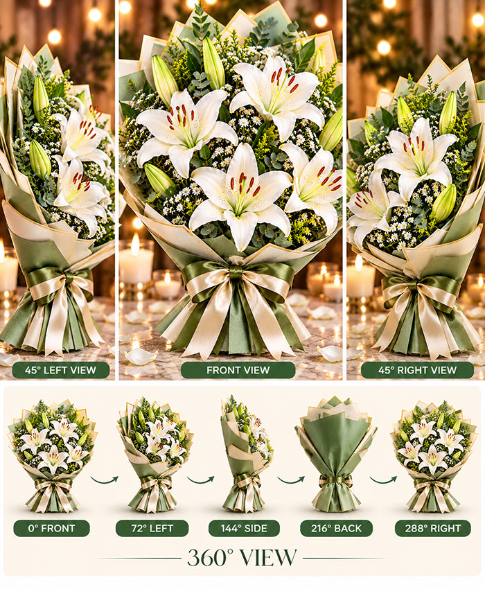 Elegant White Lily Bouquet – 5 Lilies