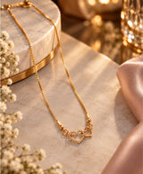 Elegant Gold-Tone Double Heart Charm Necklace – Dainty Everyday & Romantic Jewelry
