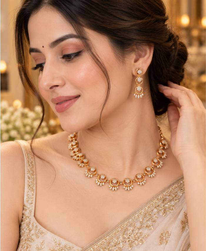 Elegant Gold-Tone Necklace & Earrings Set