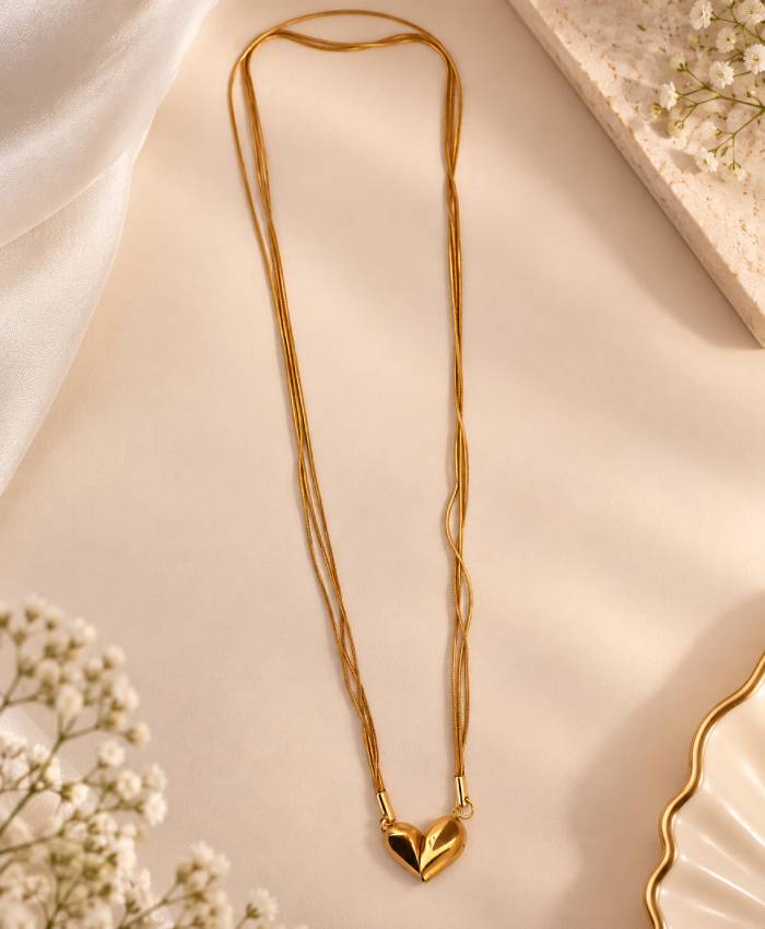 Elegant Gold Multi-Strand Heart Pendant Necklace