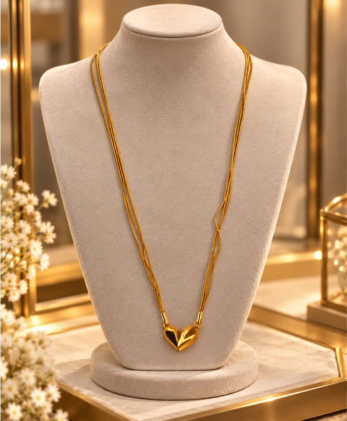 Elegant Gold Multi-Strand Heart Pendant Necklace