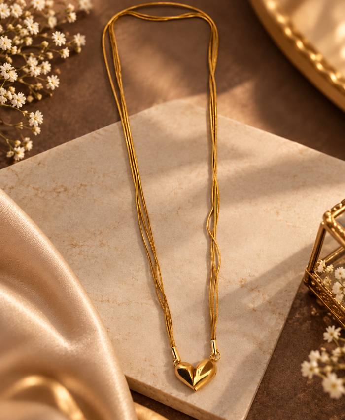 Elegant Gold Multi-Strand Heart Pendant Necklace