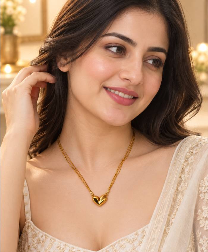 Elegant Gold Multi-Strand Heart Pendant Necklace