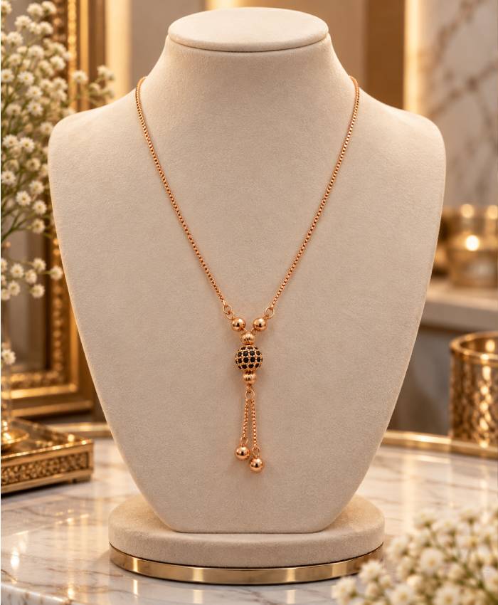 Elegant Rose Gold-Tone Beaded Ball Slider Necklace