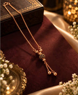 Elegant Rose Gold-Tone Beaded Ball Slider Necklace
