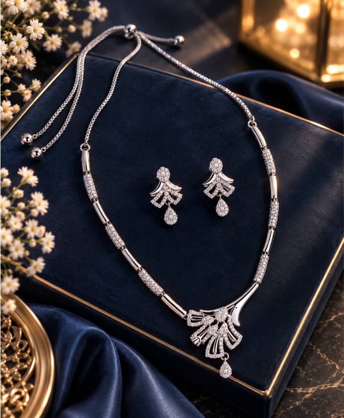 Elegant Silver-Tone Bow Pendant Necklace & Earrings Set