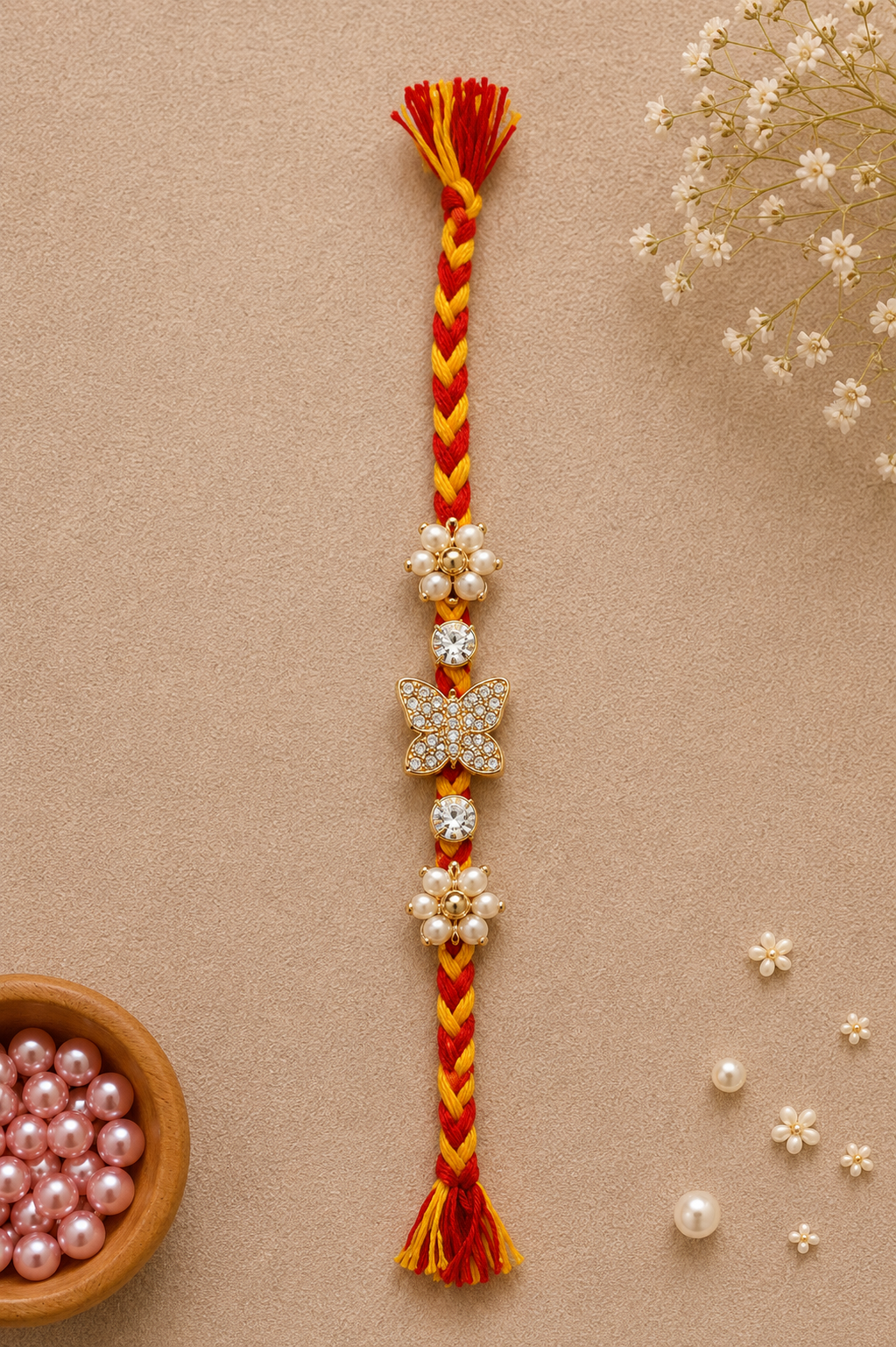 Elegant Butterfly Pearl Designer Rakhi