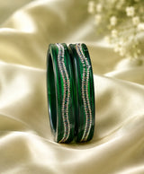 Emerald Green Crystal-Embellished Lac Bangle Set