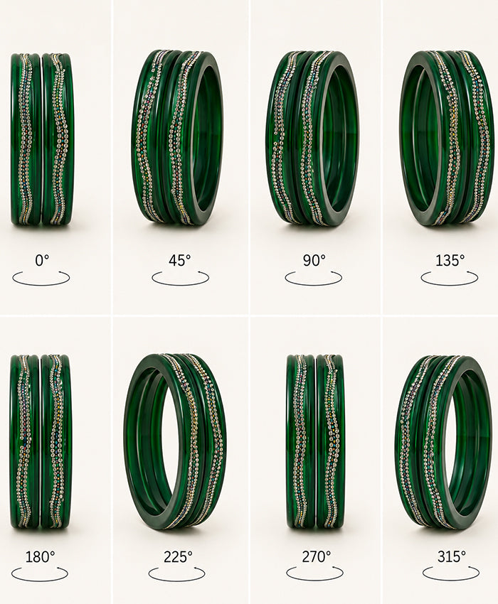 Emerald Green Crystal-Embellished Lac Bangle Set
