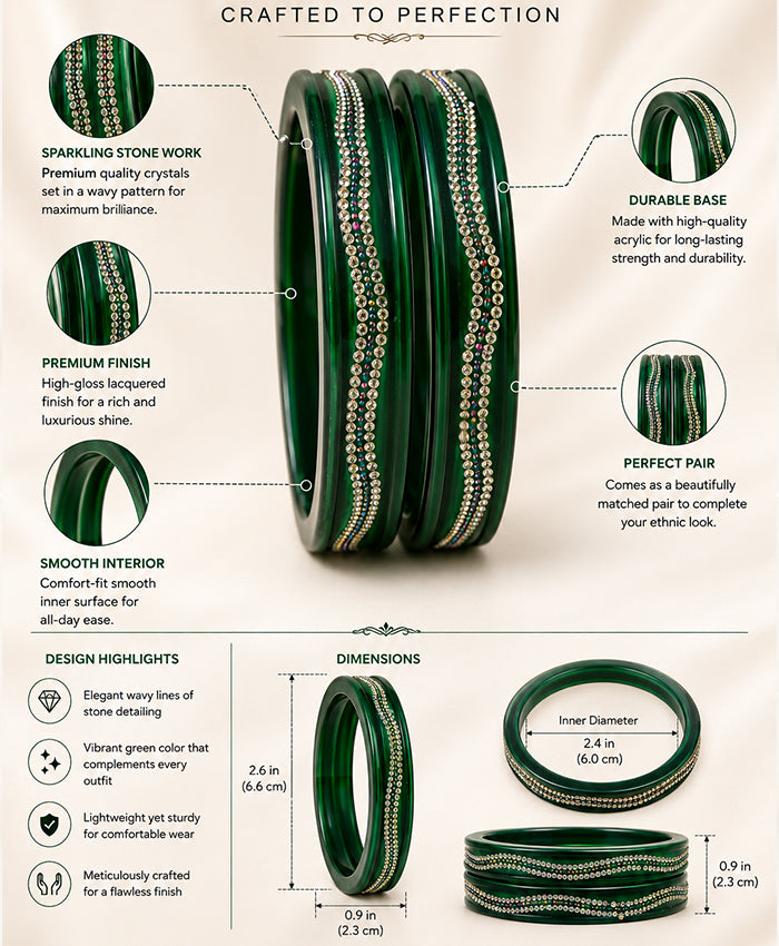 Emerald Green Crystal-Embellished Lac Bangle Set