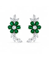 Emerald Green Floral Crystal Ear Climbers