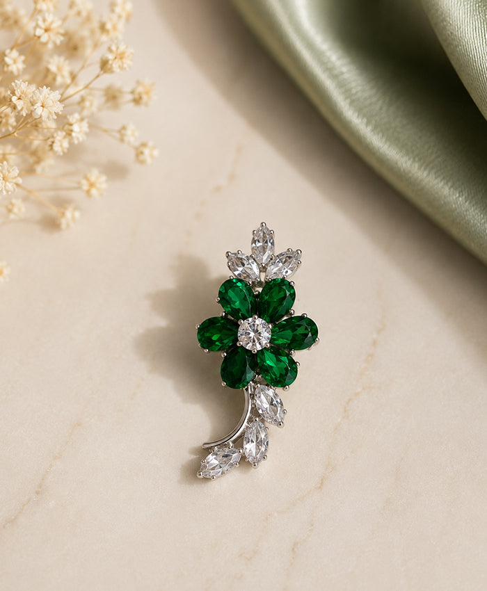 Emerald Green Floral Crystal Ear Climbers