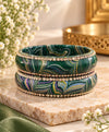 Emerald Green Multicolor Marble Rhinestone Lac Bangle Set