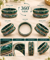 Emerald Green Multicolor Marble Rhinestone Lac Bangle Set