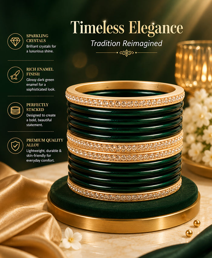 Emerald Green Shimmer Crystal Lac Bangle Set