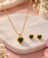 Emerald Heart Gold-Tone Necklace & Earrings Set