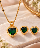 Emerald Heart Gold-Tone Necklace & Earrings Set