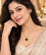 Emerald Heart Gold-Tone Necklace & Earrings Set