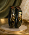 Emerald Green Gold Floral Enamel Lac Bangles