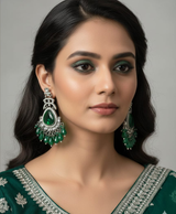 Emerald Green Silver-Tone Kundan Statement Earrings