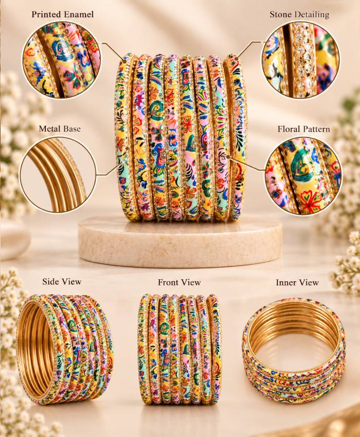 Floral Paisley Multicolour Enamel Chudi Set
