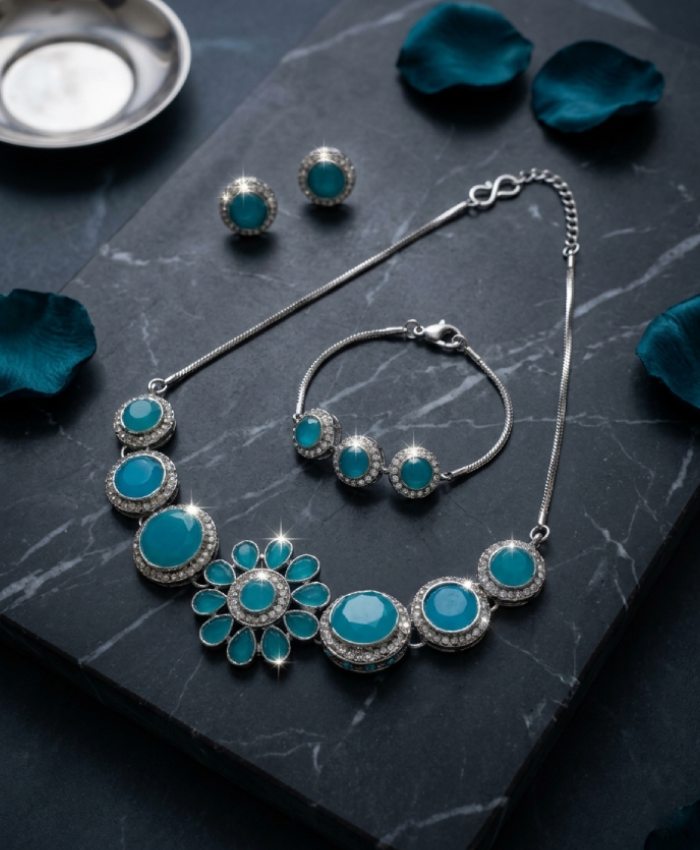 Aqua Bloom Turquoise Statement Necklace Set