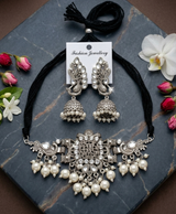 Mayurika Silver Peacock Pearl Necklace Set