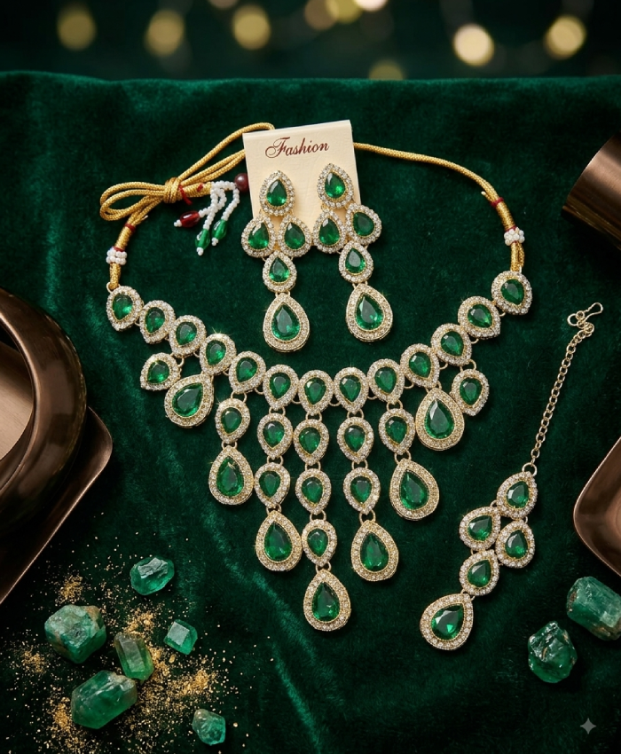 Emerald Cascade Royal Green Necklace Set
