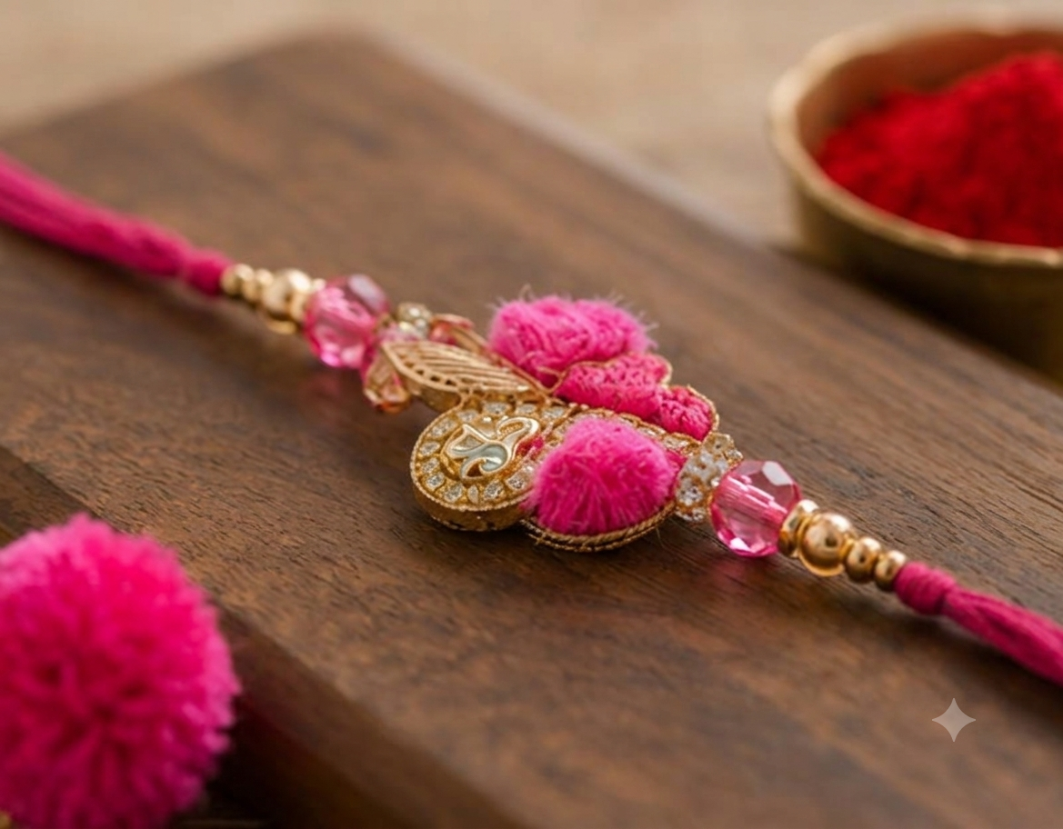 Pink Kanha Floral Designer Rakhi
