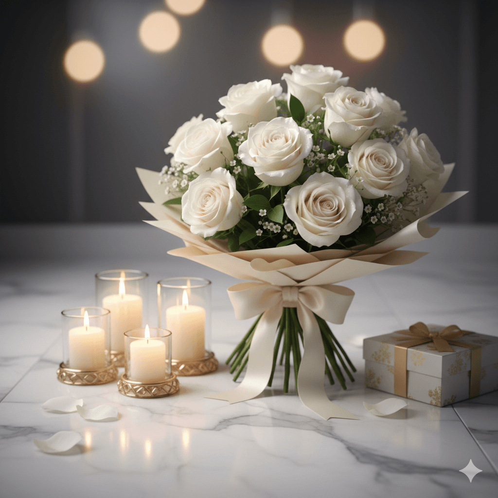 Ivory Bliss Rose Bouquet
