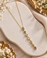 Geometric Multicolor Stone Gold-Tone Necklace – Elegant Statement Jewellery
