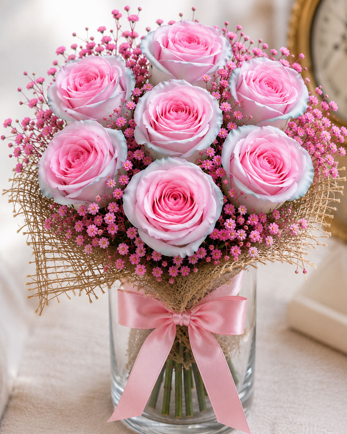 Glass Full of Pink Roses