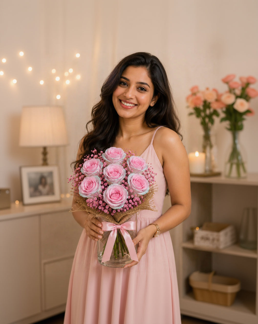 Glass Full of Pink Roses