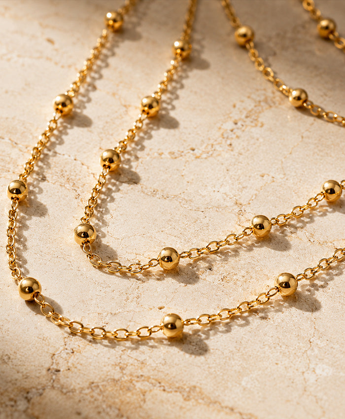 Gold Multi-Layer Beaded Chain Necklace for Women