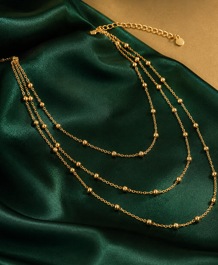 Gold Multi-Layer Beaded Chain Necklace for Women