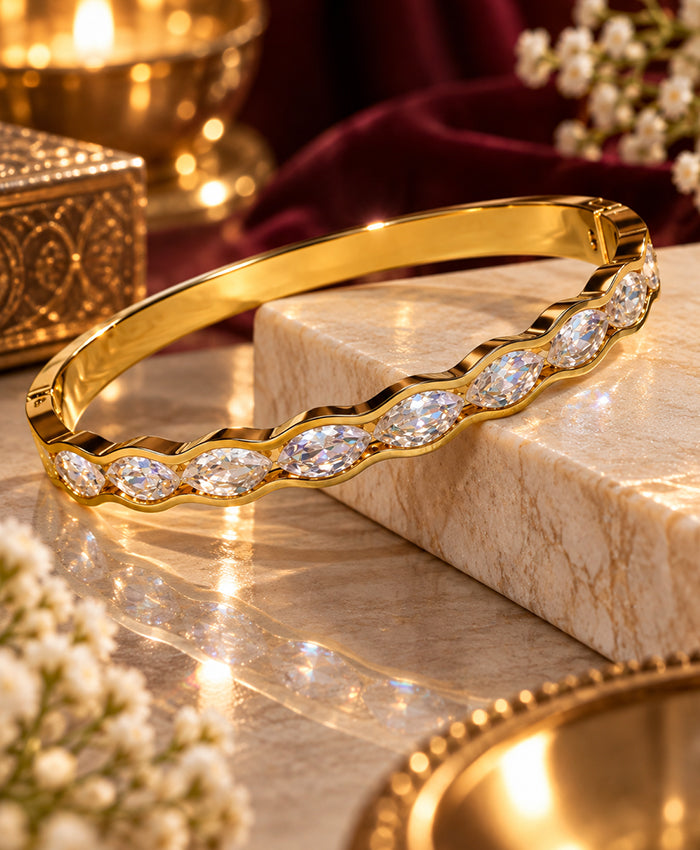 Gold-Tone Marquise Crystal Statement Bangle
