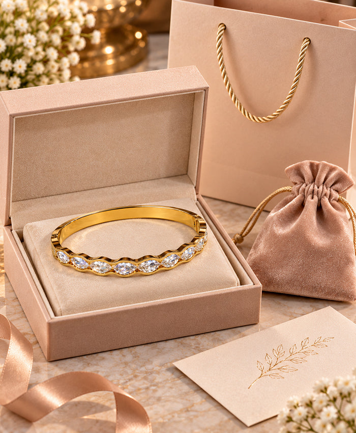 Gold-Tone Marquise Crystal Statement Bangle