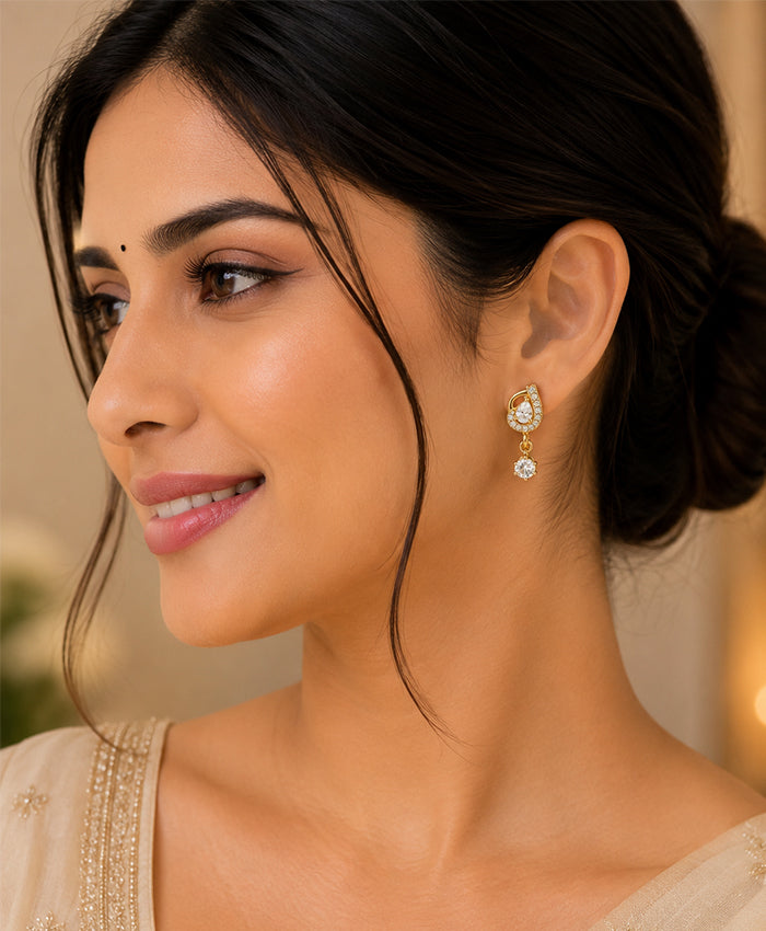 Golden CZ Teardrop Drop Earrings