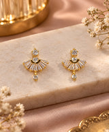 Golden Fan Sparkle Crystal Drop Earrings for Women