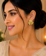 Golden Floral Cluster Pearl Stud Earrings