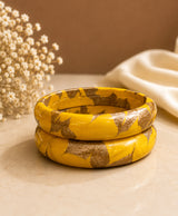 Golden Glow Hand-Painted Yellow & Orange Lac Bangle Set