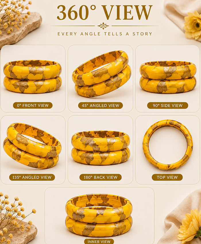 Golden Glow Hand-Painted Yellow & Orange Lac Bangle Set