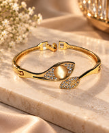 Golden Leaf & Pearl Crystal Cuff Bracelet