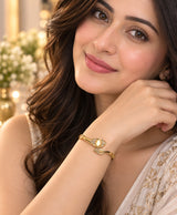 Golden Leaf & Pearl Crystal Cuff Bracelet