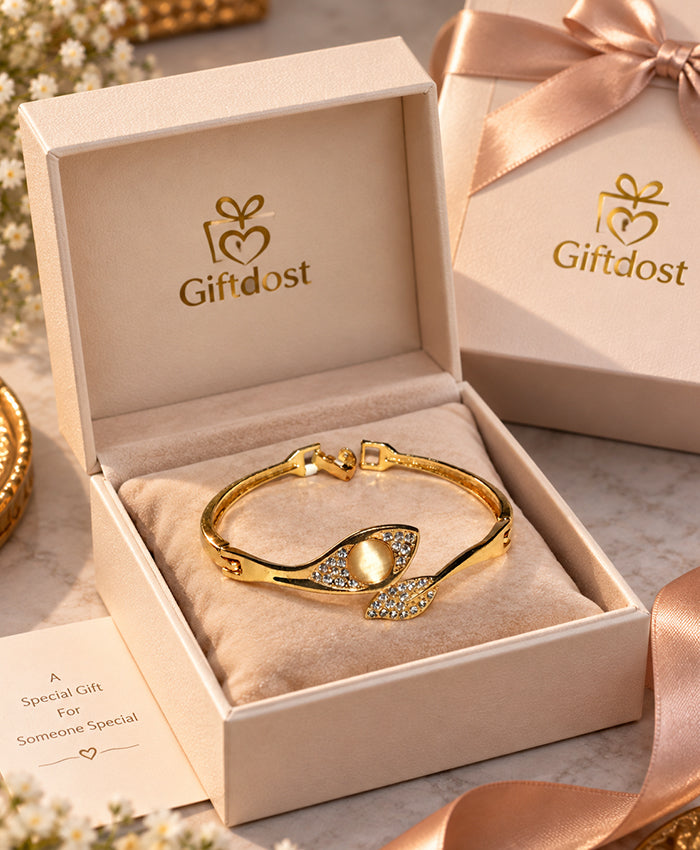 Golden Leaf & Pearl Crystal Cuff Bracelet