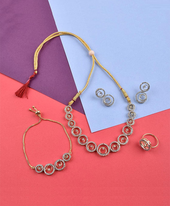 Golden Spiral Crystal Necklace, Earrings, Bracelet & Ring Set