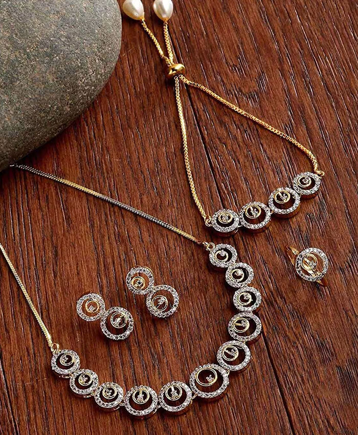 Golden Spiral Crystal Necklace, Earrings, Bracelet & Ring Set