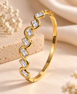 Golden Wave Crystal Bangle – Elegant Rectangular Stone Bracelet
